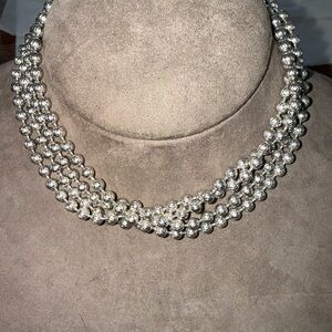 Trifari crown Silver tone Beaded Necklace 54” long vintage